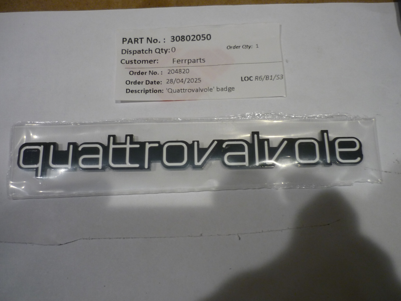 Ferrari 308 QV - "quattrovalvole" Motif - Aftermarket - P/N 30802050