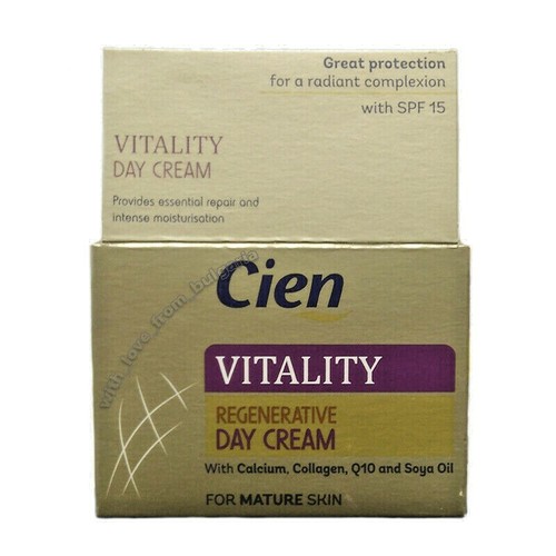 Cien Vitality Regenerative Day Cream with Calcium, Collagen, Q10, SPF 15 50 ml
