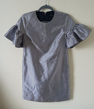 Banana Republic Petite Mini Sheath Dress Navy White Striped Size 4 Ruffle Sleeve