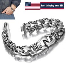 Mens Heavy Sturdy Stainless Steel Motorcycle Biker Chain Bracelet Wristband Gift