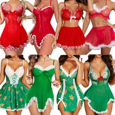 Christmas Women Sexy Lingerie Santa Babydoll Lace Sleepwear Costume Underwear US