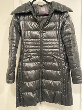 Vince Camuto Down Coat Size Small Duck Puffer Black Zip Pockets Long