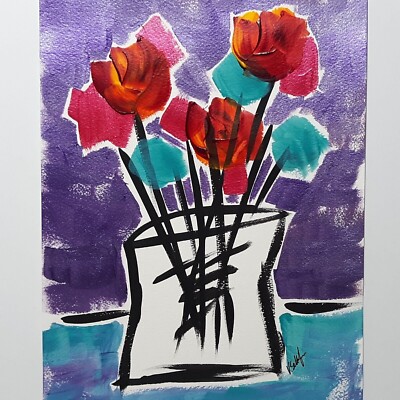 Floral Art Original Abstract Flower Acrylic Painting Modern Pop Art 11x14