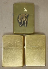 Lot of Three (3) 2003 Zippo Brass Lighters Two Need Flint 0324-02M
