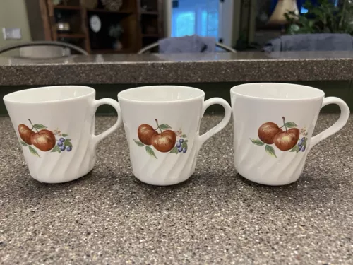 Corelle Coordinates Fruit Chutney Swirl Coffee Mugs Cups Pears Apples Set Of 3