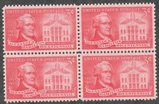 US. 1086. 3c. Alexander Hamilton (1755-1804) and Federal Hall. BK4. MNH. 1957