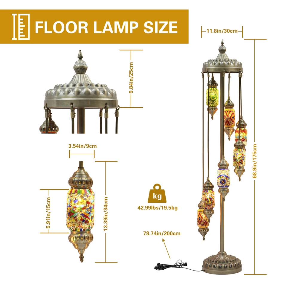 Турецкая мозаика напольная лампа ручной работы витраж богемный свет 68 дюймов - Изображение 3 из 4