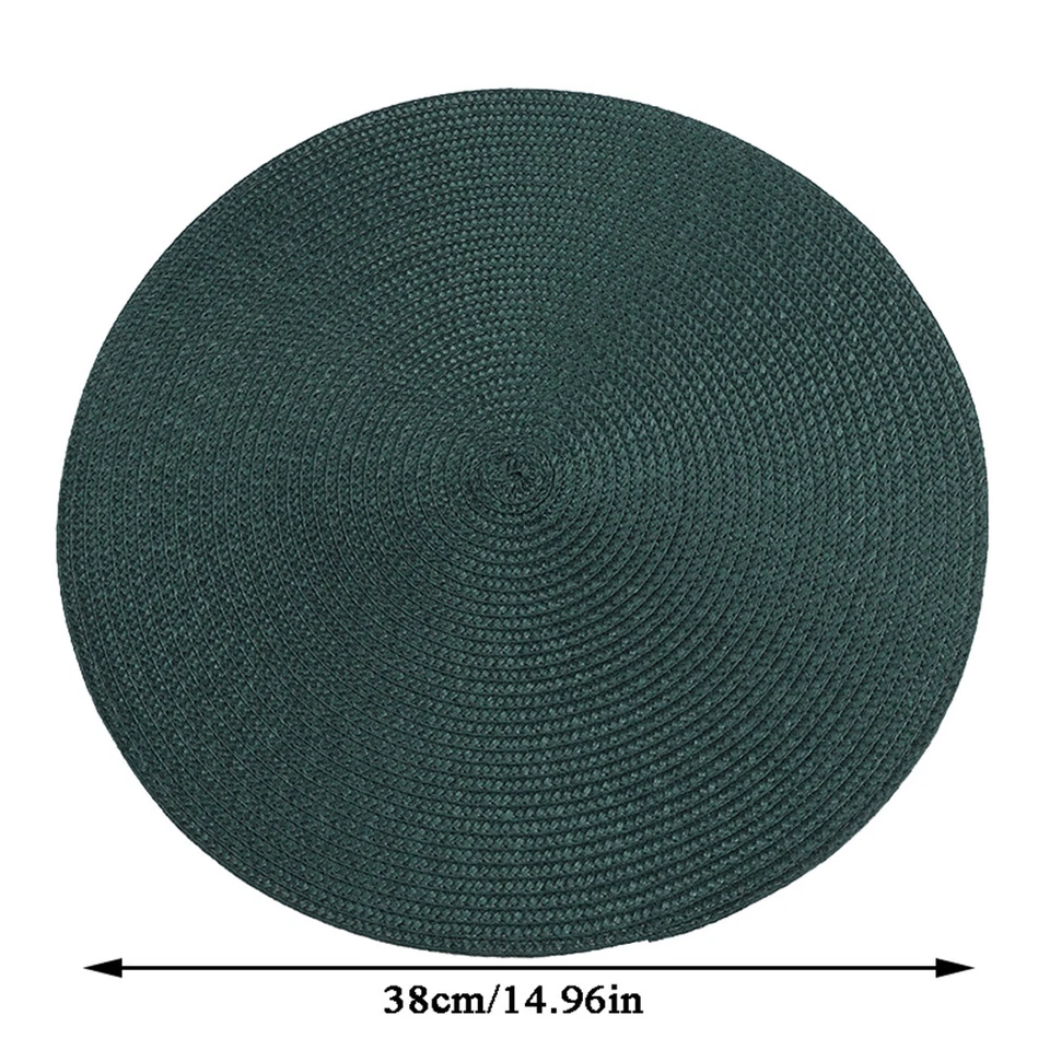 1-4Pcs Round Woven Braided Placemats Dining Kitchen Table Mats Washable Non-Slip - Image 2 of 4