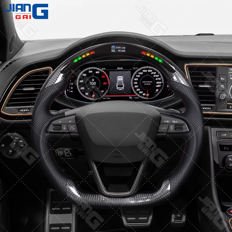 Volante LED de fibra de carbono real para Seat Leon Cupra MK3 Arona 2013-2018 Foto 3 de 4