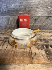 Vintage White and Gold Round Glass Ashtray
