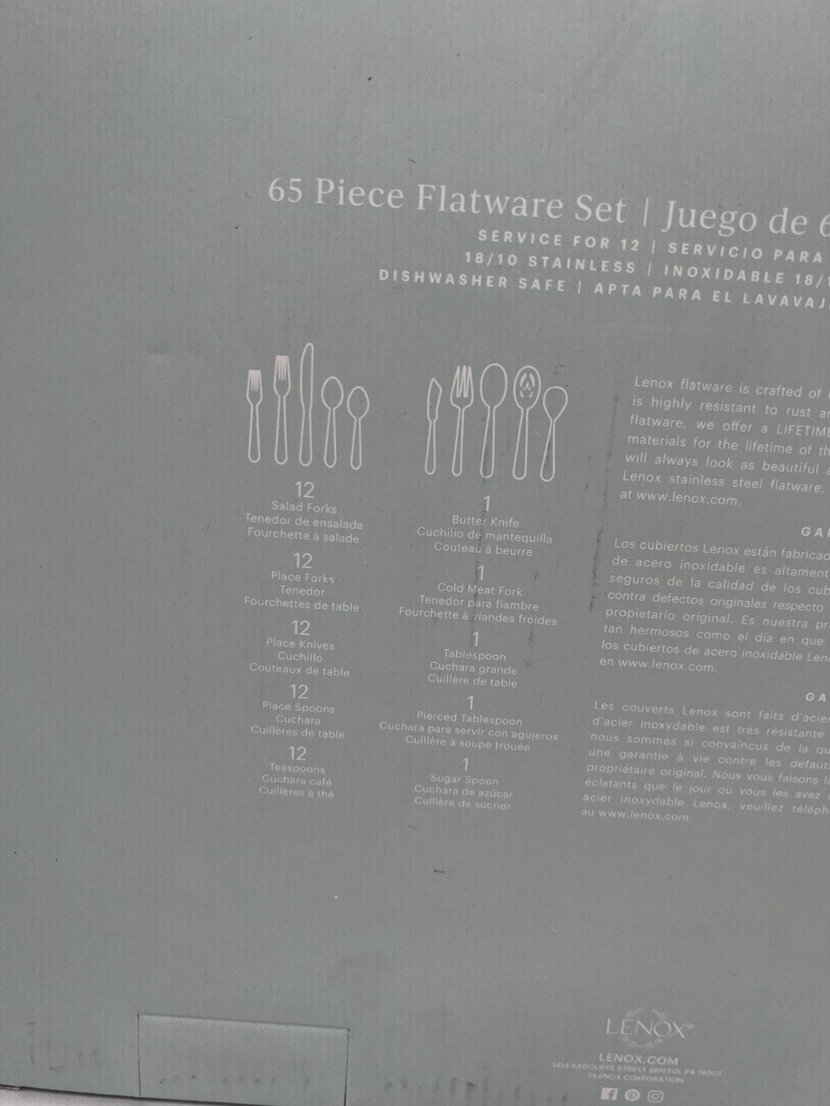 Lenox Cantera 65 Piece Stainless Steel Flatware Set Service for 12 eBay