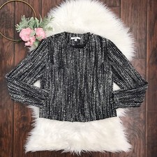CAbi Sz 4 Mockingbird Black/White Herrigbone Moto Style Wool Blend Women Jacket
