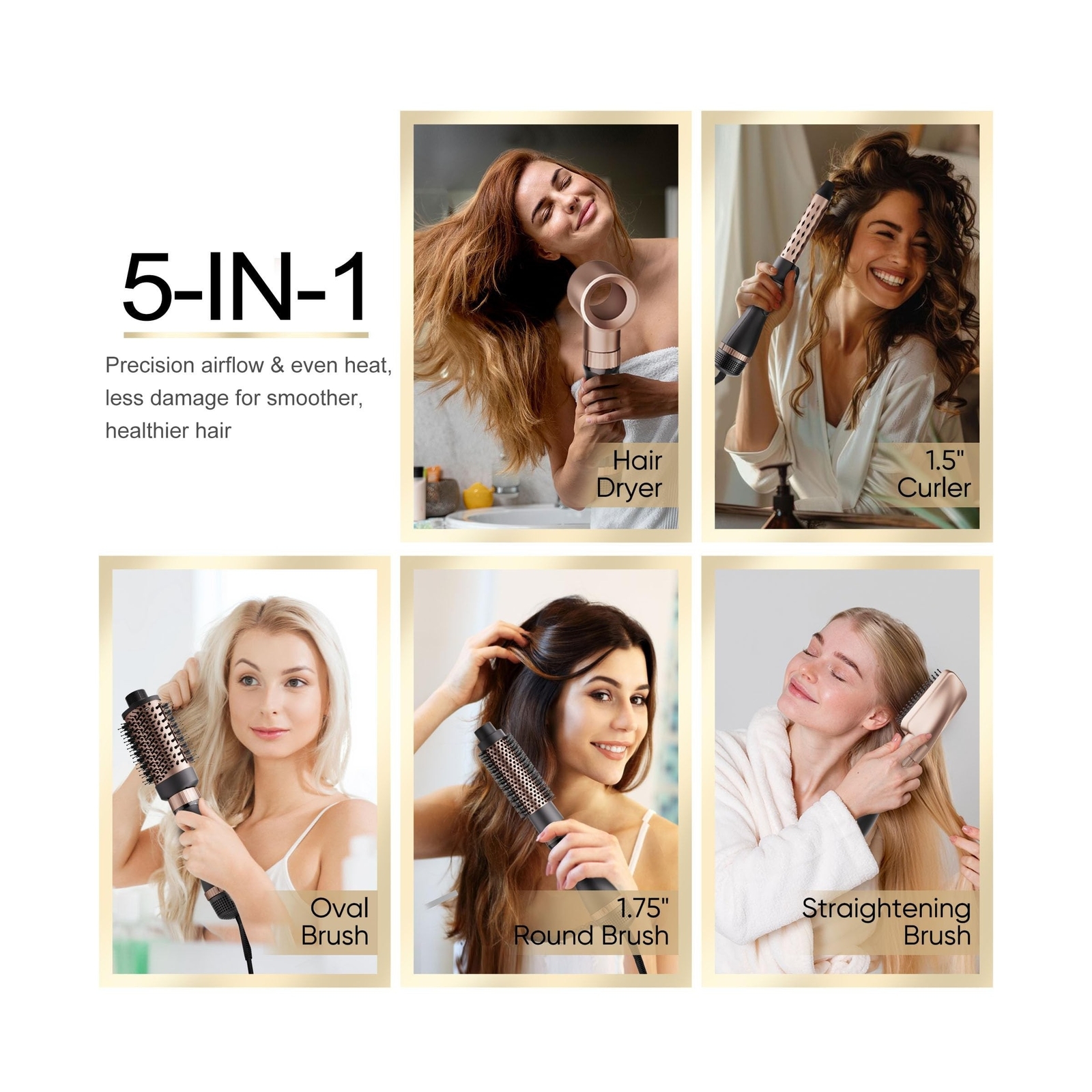 Hair Dryer Brush Set, DAILYLIFE Blow Dryer Brush with 5 Attachments... Fast Ship