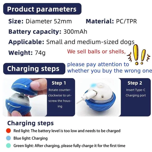 Palla giocattolo elettronica USB Smart Dog interattiva animale domestico automatico palla in movimento regalo - Foto 9 di 20