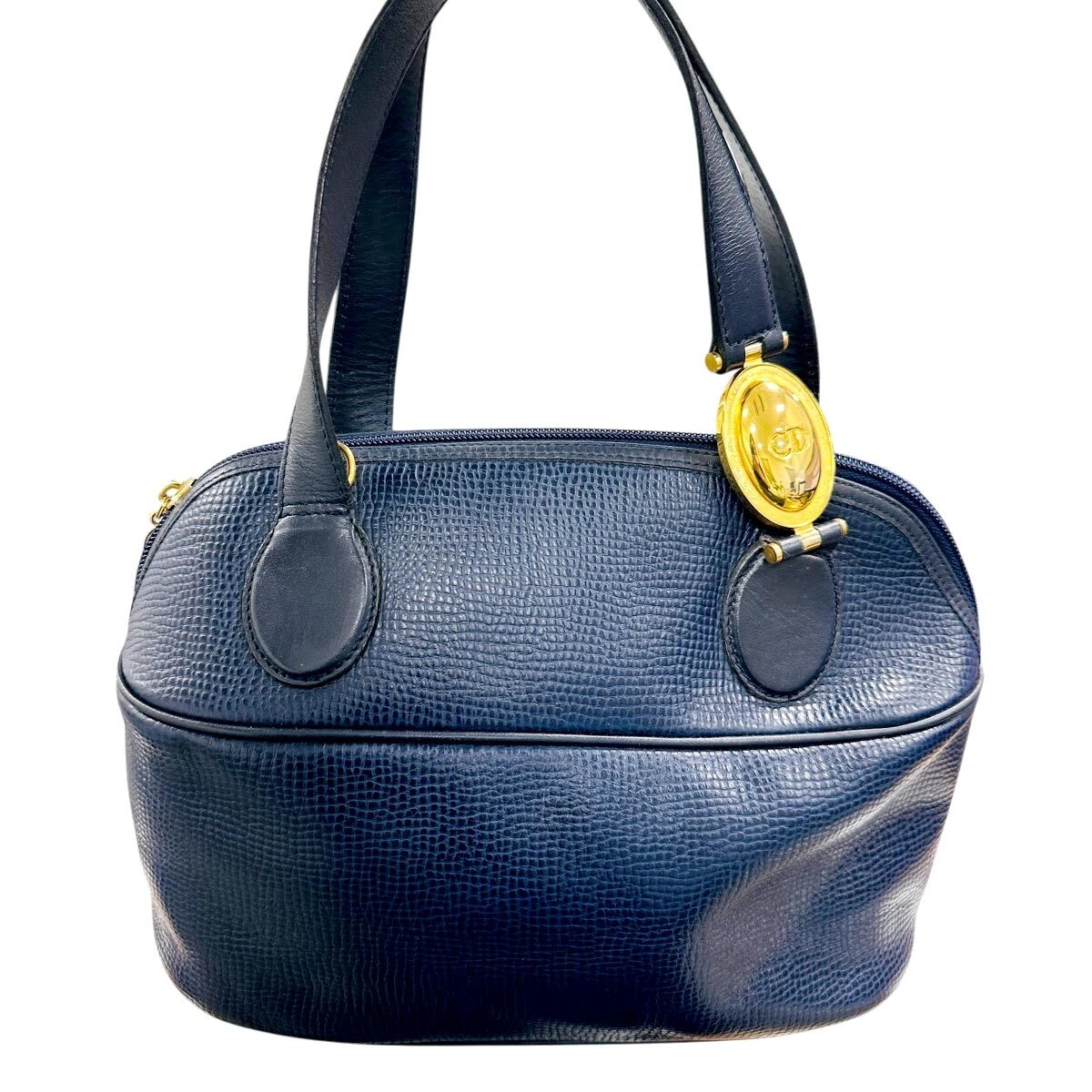 Mini sac à main Christian Dior en cuir marine avec logo quincaillerie 8596