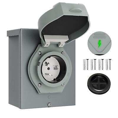 #ad 50A Generator Inlet Box SS2 50P 125 250V 3 Prong ETL Weatherproof w Light $24.99