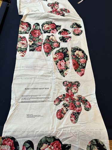 3 Vintage Rose Covered Teddy Bear Cut & Sew Fabric Panels Uncut Pink Cranston - Picture 8 of 10
