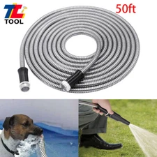 50ft Stainless Steel Garden Hose Water Pipe Lightweight For Garden & Cleaning