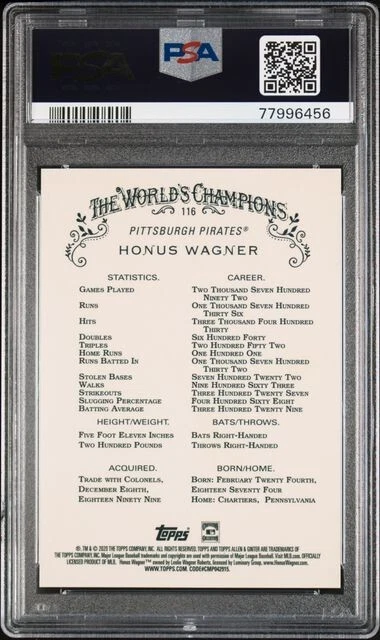2020 Topps Allen & Ginter Chrome 116 Honus Wagner Refractor PSA 10 Pirates - Image 2 of 2