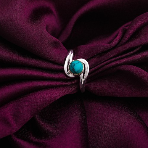 Turquoise Ring, Round 925 Silver Ring, December Birthstone, Blue Gemstone. - Bild 2 von 7