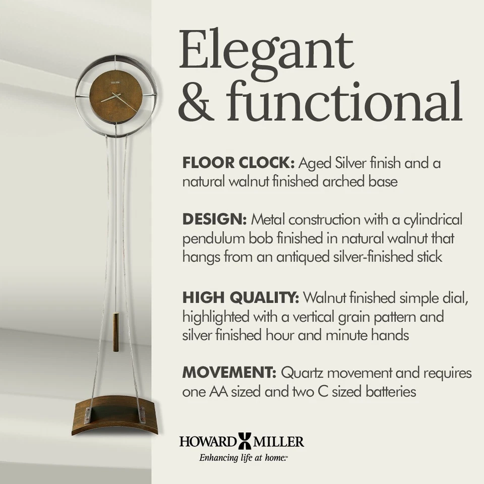 Reloj de piso Howard Miller Kira 615-108 - Metal acabado plateado envejecido - Fábrica Foto 4 de 4