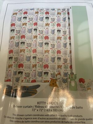 New 72in. x 72 in.  Creative Bath Kitty Multi Color Fabric Shower Curtain .