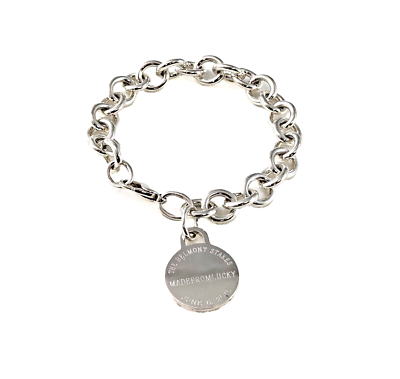 Tiffany & Co Silver Engraved Round Circle Tag Bracelet Engraved, 7