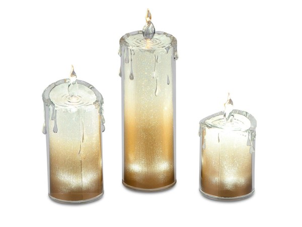 3Er Set LED Kerzen Acryl Gold Creme Gold H. 13 + 18 + 24Cm Mit Timer Formano W25-image