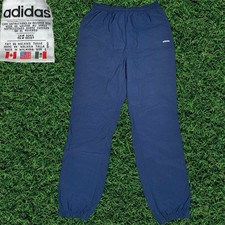 Vintage 90s Adidas Track Pants Spell Out Logo Lined Ankle Zip Navy Blue Sz Large
