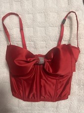 Victoria  s Secret Dream Angels Red Satin Bustier Size 32DD Lace Up Lingerie