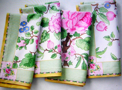 WILLIAMS SONOMA CANTON ROSE NAPKINS SET OF FOUR COTTON TWILL 20'' SQ NEW WITH TAG
