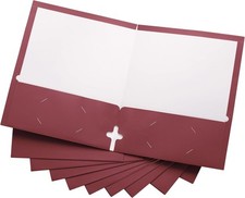 10 Pack Two Pocket Folders, Burgundy, Strong Thick Paper Folders