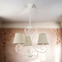 Kronleuchter Mit Schirm Beige Weiß 5-Armig Ø55Cm Landhaus Stil E27 Pendelleuchte