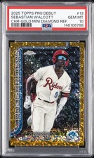 2025 TOPPS PRO DEBUT CHROME-GOLD MINI DIAMOND #13 SEBASTIAN WALCOTT 46/50 PSA 10