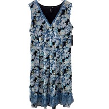 Essentials By Milano Midi Dress Size 14 Blue Floral Chiffon Ruffle Cottagecore N