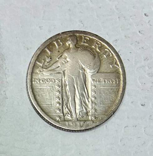 1917 Type 2 Silver Standing Liberty Quarter, VF Details, Cleaned