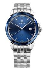 Jowissa LeWy 3 SILBER BLAU HERRENUHR SCHWEIZER QUARZ SONNENSCHLIFF STAHL
