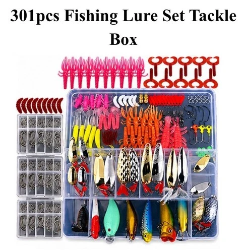 Fishing Lure Set Tackle Box Spinner Hooks Bass Trout Salmon 301pcs 1-2 Pack WG®