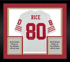 Framed Jerry Rice 49ers Signed White Mitchell & Ness Replica Jersey w/HOF Insc