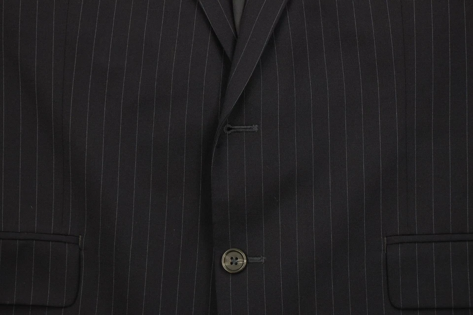 Vintage Chaps Mens 44S 2 Piece Wool Pinstriped Suit Wedding Navy Blue 38x30 - Image 3 of 4