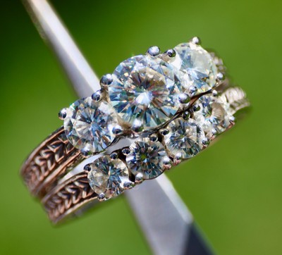 14K SOLID GOLD 15Gram 4.8CTS MOISSANITE WEDDING SET GUARD RING BAND $987GoldMelt