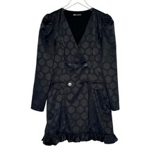 Zara Jacquard Mini Blazer Dress L Black Subtle Polka Dot Double Breasted Ruffle