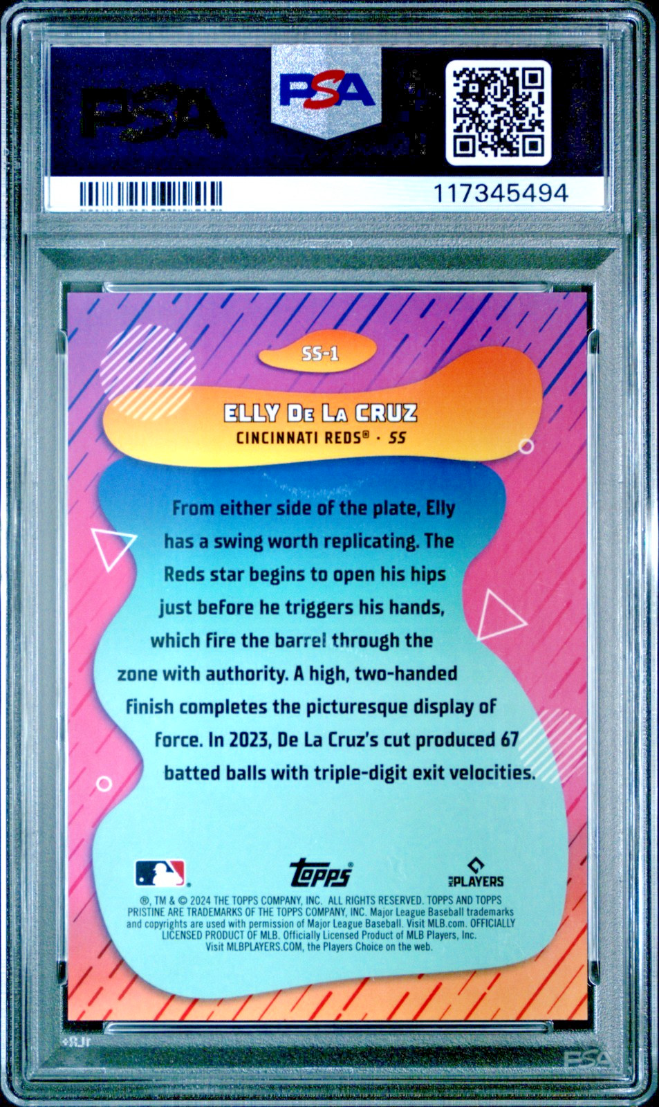 Elly De La Cruz 2024 Topps Pristine Swings of Summer #SS-1 ROOKIE LOW POP PSA 10 view 2
