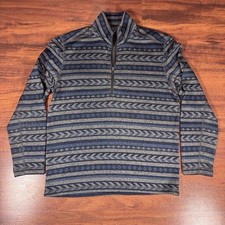 Eddie Bauer 1/4 Zip Pullover Mens M Blue Striped Aztec Fleece Jacket Outdoor