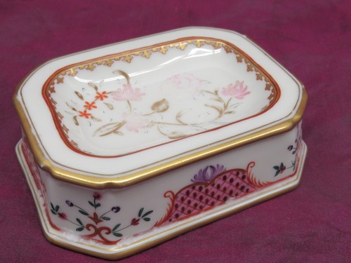 Vintage French porcelain paint decorated Salt cellar / soap dish 4 1/8"