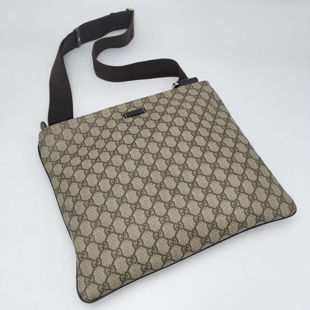 Gucci GG Pattern Shoulder Bag Beige Dark Brown PVC Leather Preowned