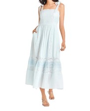 LoveShackFancy Ayala Riviera Women's Blue Embroidered Cotton Midi Dress Size S