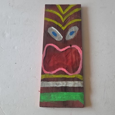 Hand-Painted Wooden Hawaiian Tiki Plaque Decorative Art Handmade