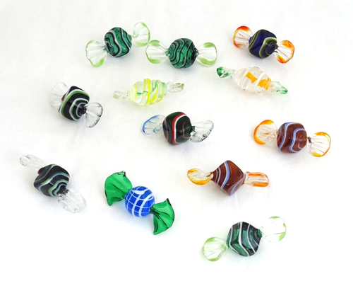 Murano Glass Art Wrapped Candy-12 Pieces Colorful Stripes / FedEx FS / 36795 - Picture 1 of 21