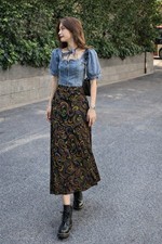 VTG 90s Y2K Slinky Maxi Skirt Abstract Swirl Stretch Psychedelic Boho Art Wear M